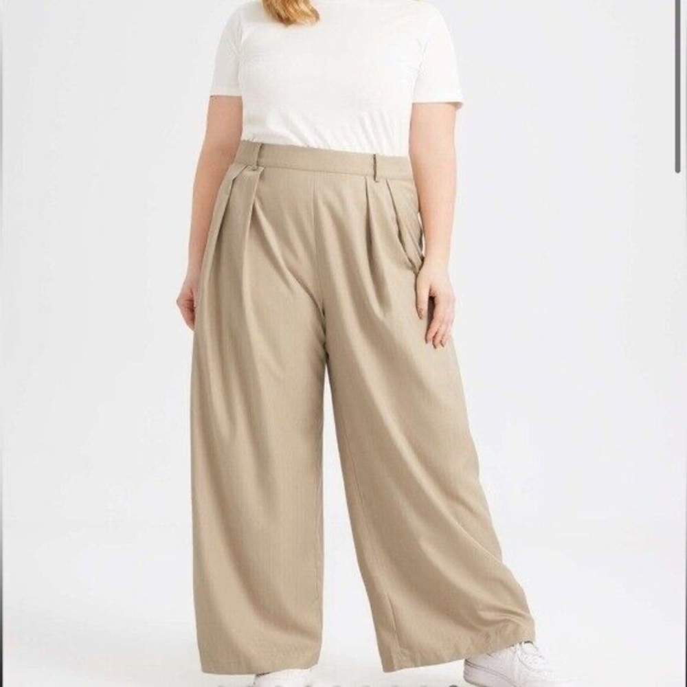 Cider Wide Leg Pleated Trousers - Khaki